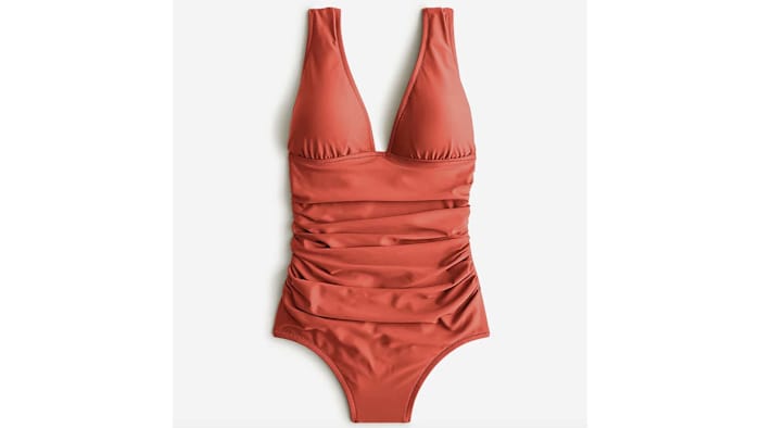 Long-torso ruched V-neck one-piece - J.Crew